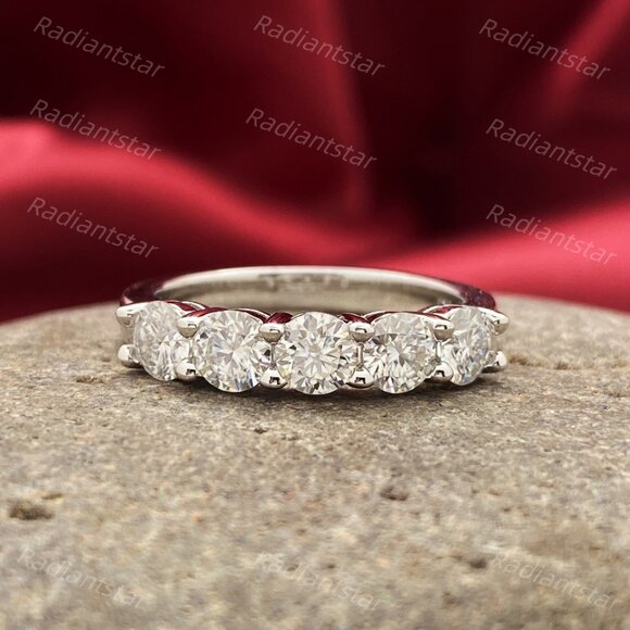 NEW Certified 1.5 ct. t.w. 4mm Moissanite 5 Stone Half Eternity Band Ring - Picture 1 of 8